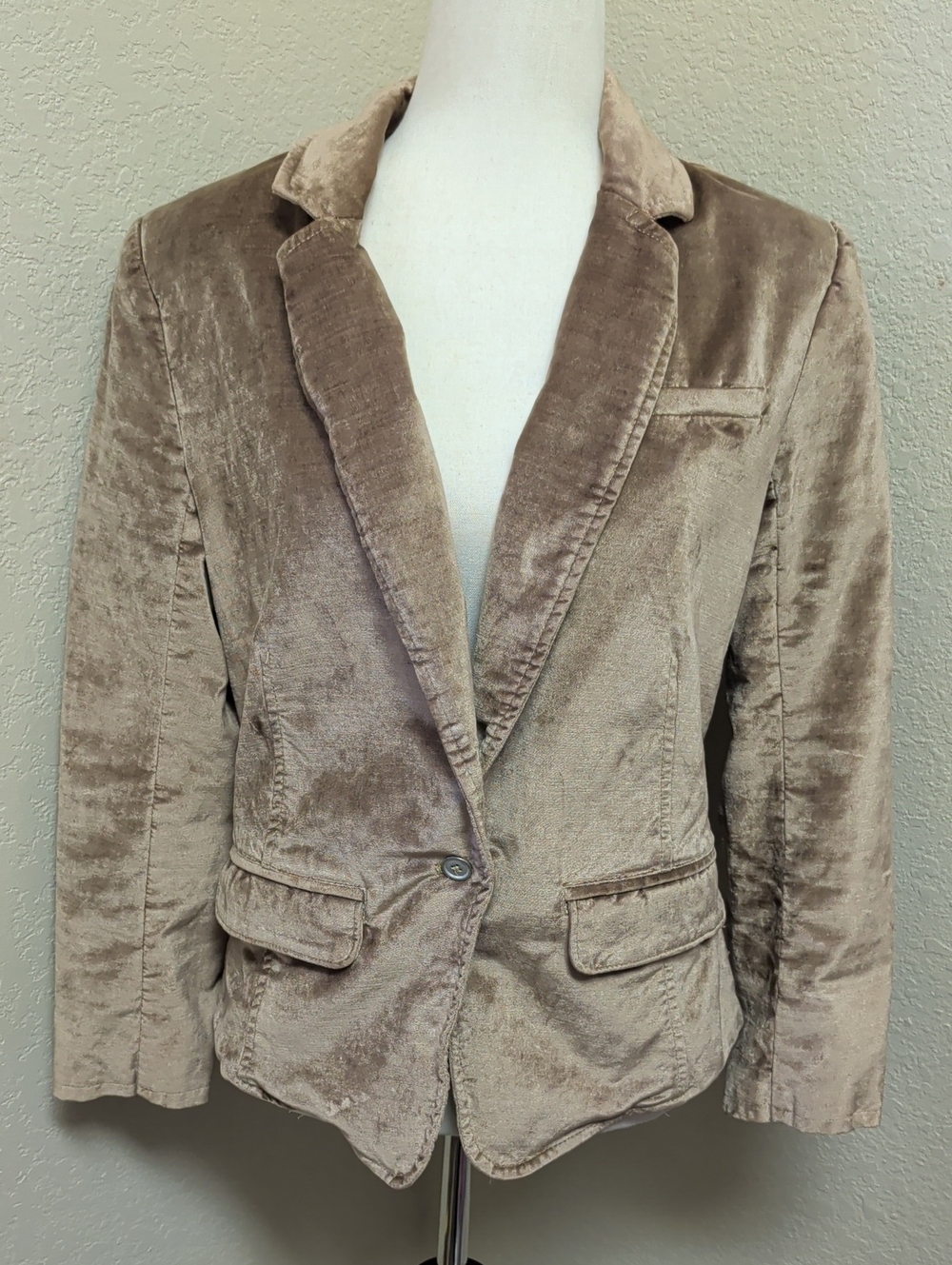 Free People Tan Soft Velvety Shimmer Structured Collar Jacket Blazer Size Small